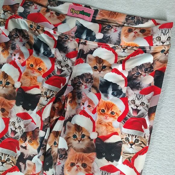Tipsy Elves Leggings Small Kittens Cats Wearing Santa Hats Holiday Running - Picture 2 of 11